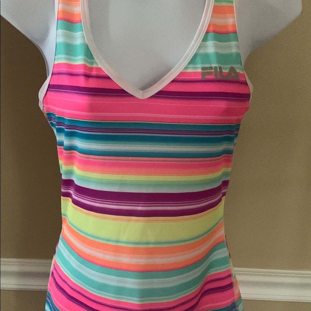 Fila Rainbow Stripe Athletic Tank Top Women's S Colorful Summer